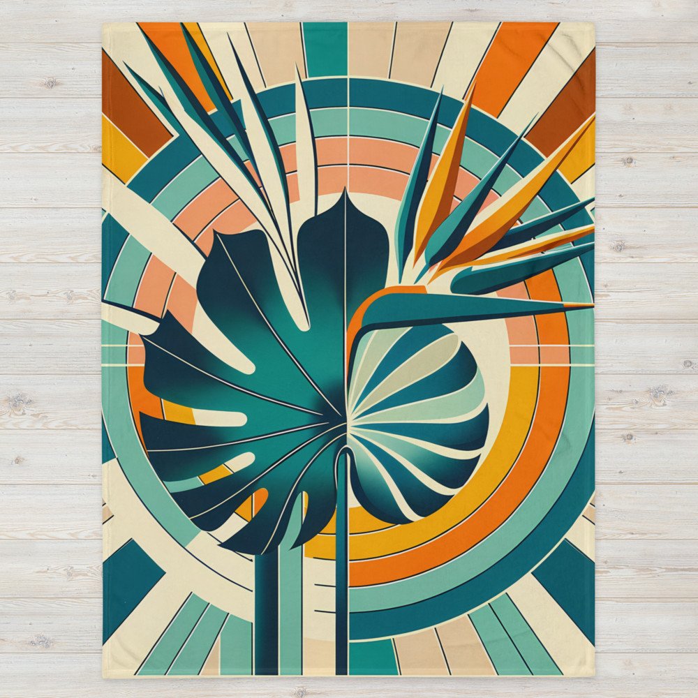 Geometric Monstera Leaf with Bird of Paradise