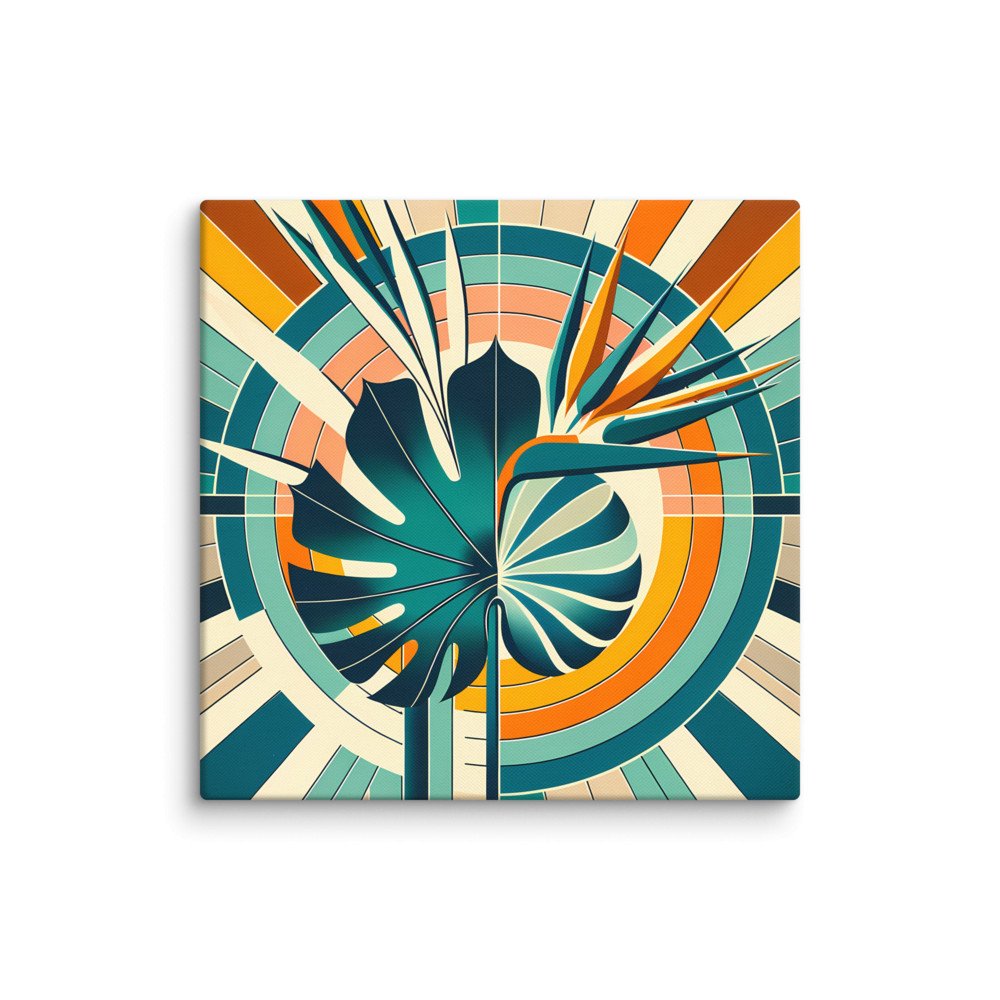 Geometric Monstera Leaf with Bird of Paradise