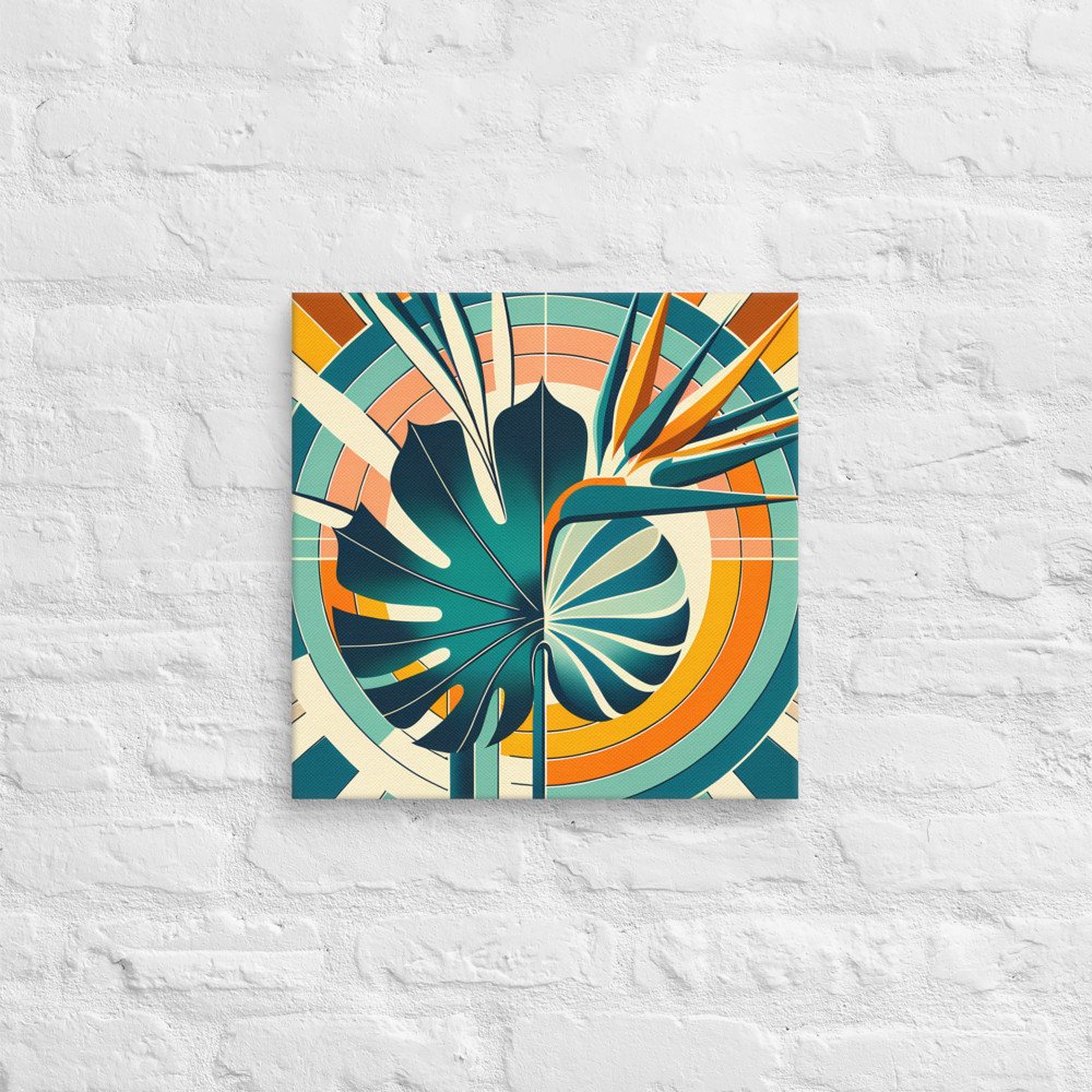 Geometric Monstera Leaf with Bird of Paradise