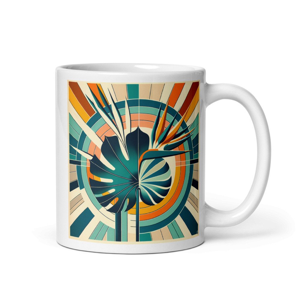 Geometric Monstera Leaf with Bird of Paradise