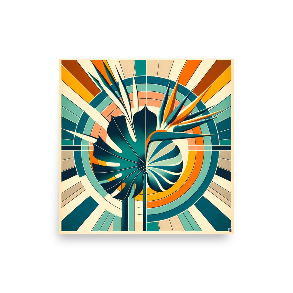 Geometric Monstera Leaf with Bird of Paradise