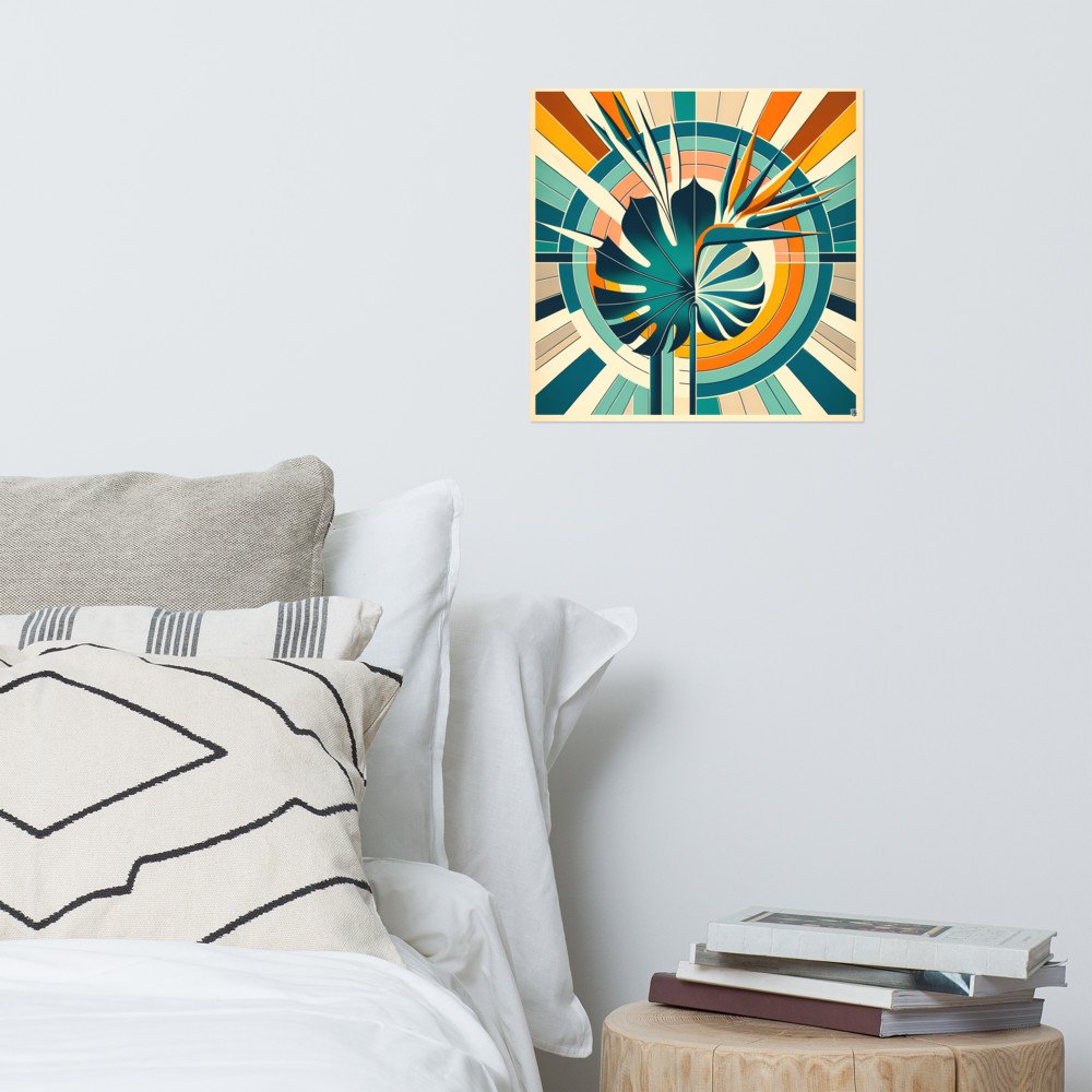 Geometric Monstera Leaf with Bird of Paradise