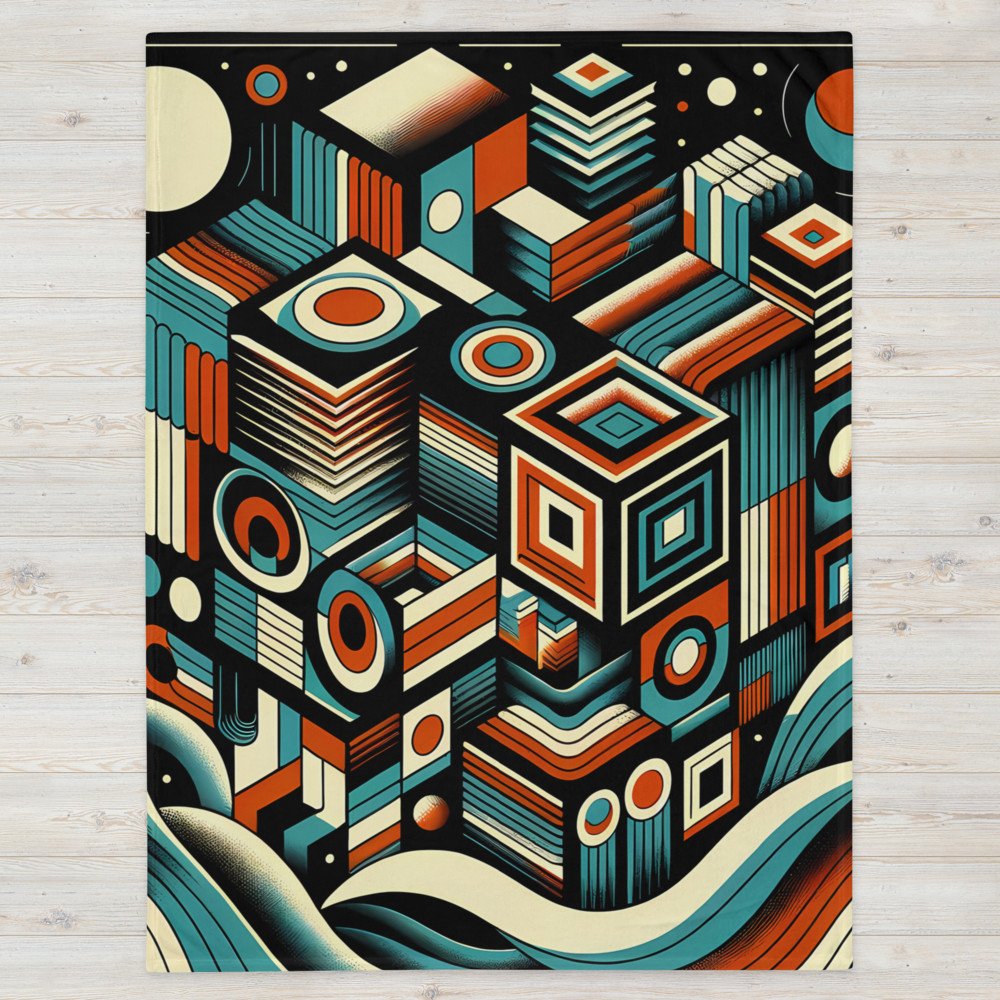 Retro Geometric Space Cubes in Teal and Orange