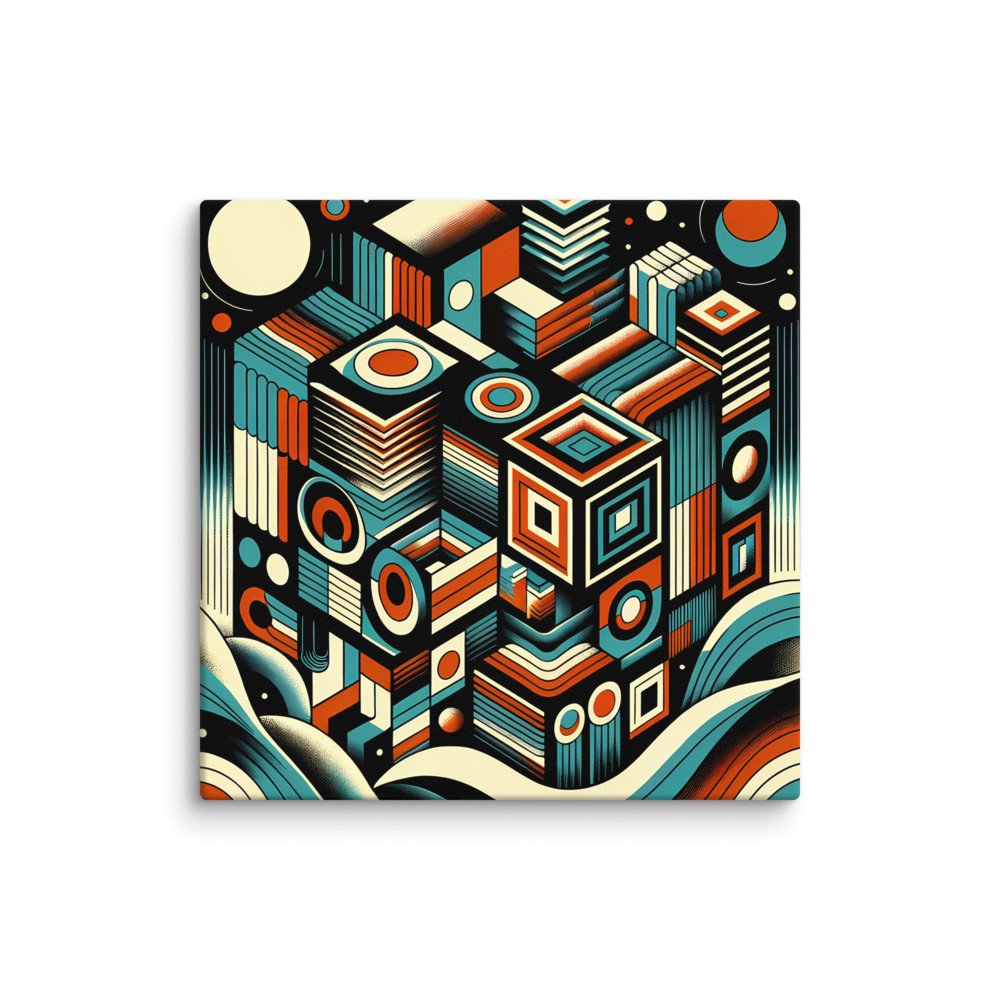 Retro Geometric Space Cubes in Teal and Orange
