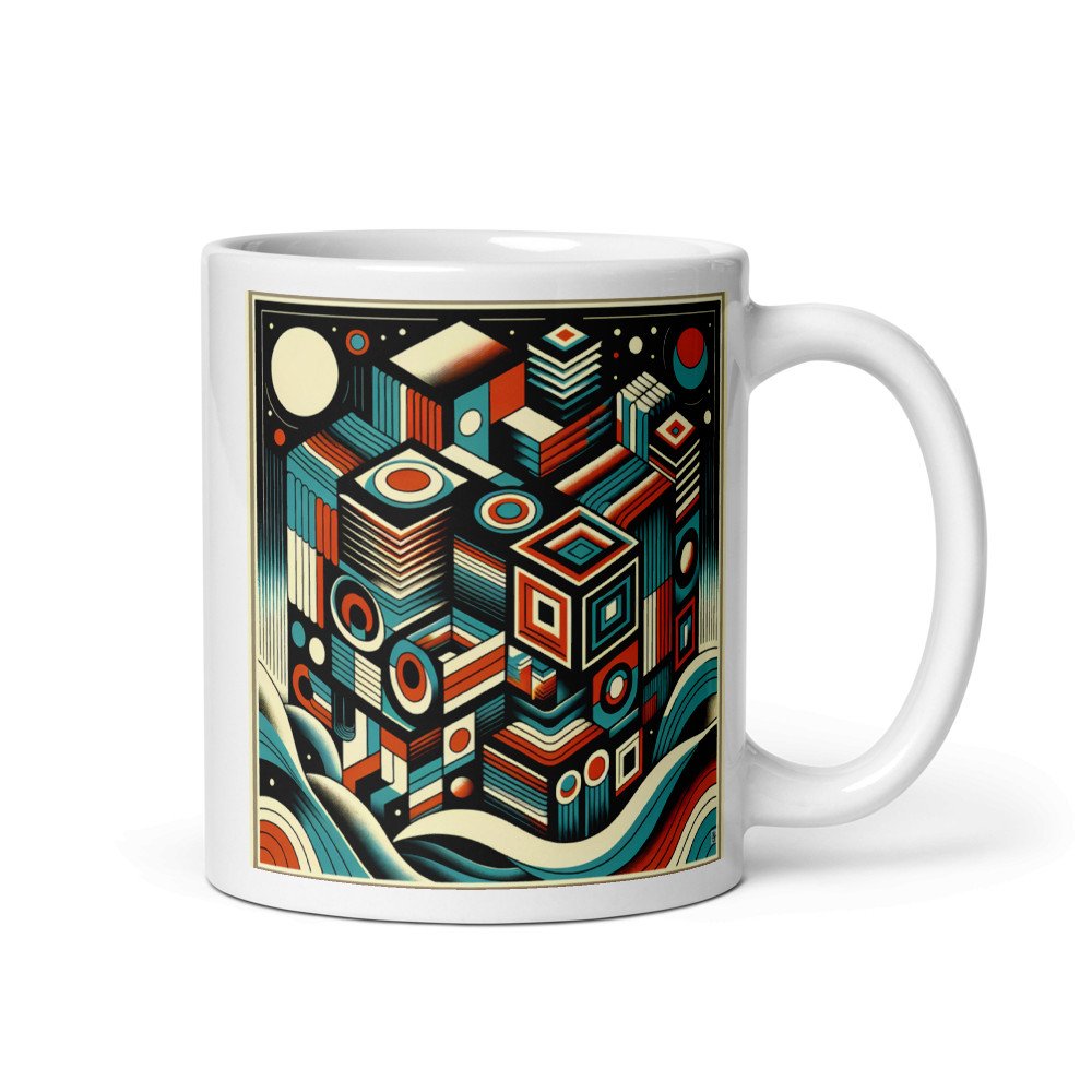 Retro Geometric Space Cubes in Teal and Orange
