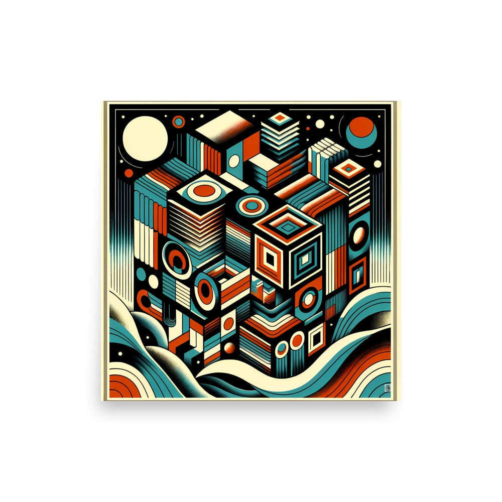 Retro Geometric Space Cubes in Teal and Orange