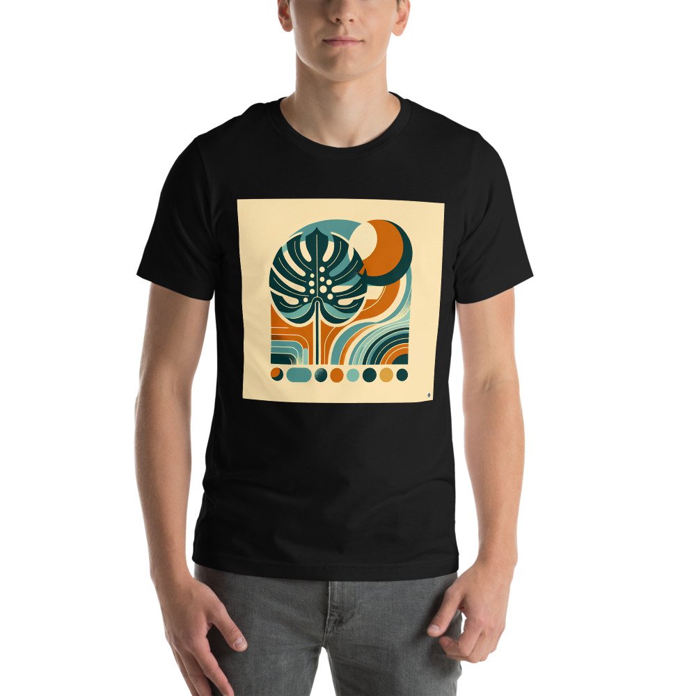 Abstract Monstera Leaf with Retro Geometric Shapes