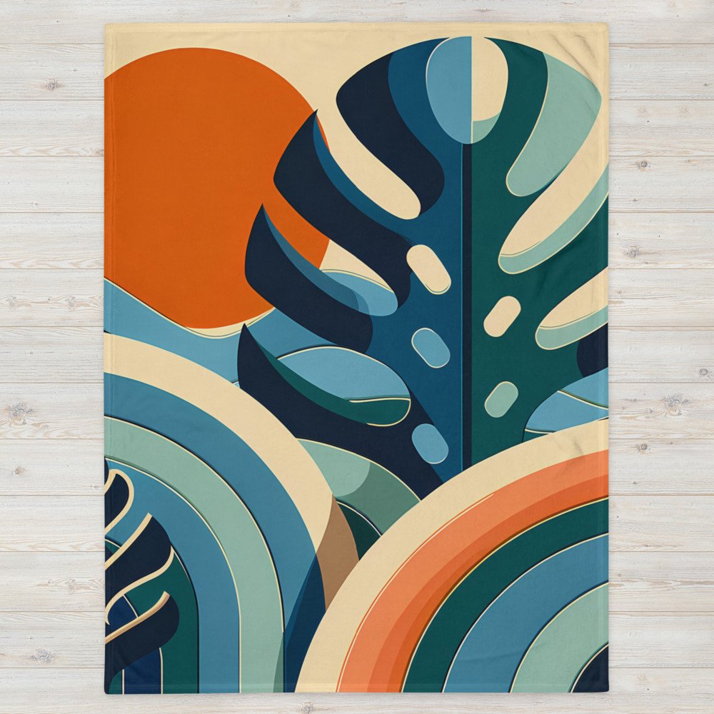 Geometric Monstera Leaves with Sunset Shapes