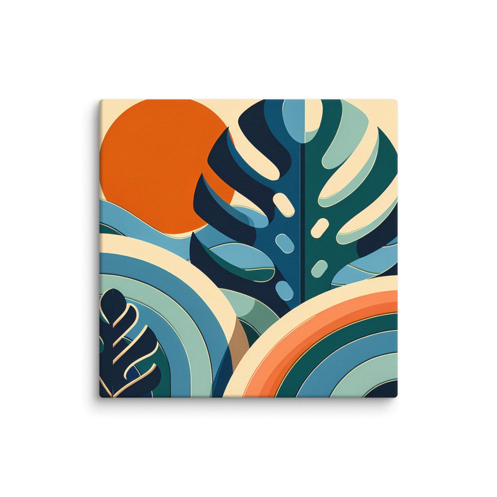 Geometric Monstera Leaves with Sunset Shapes
