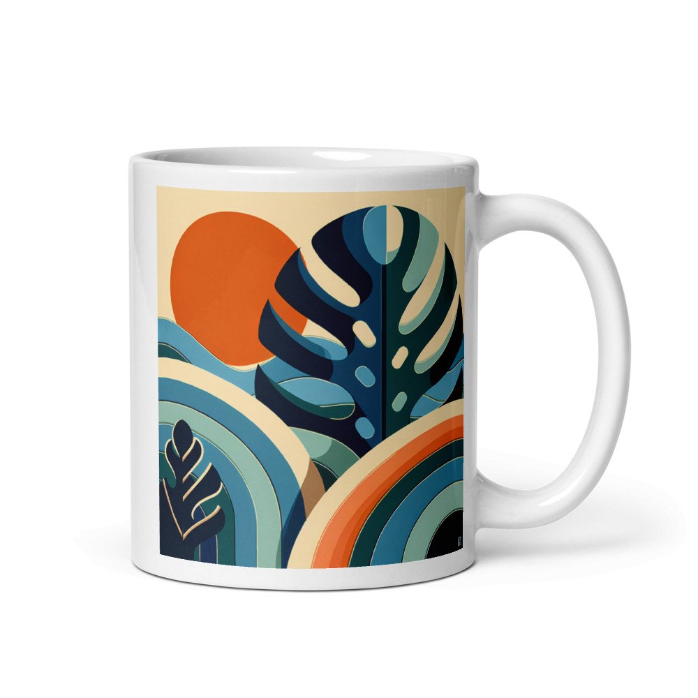 Geometric Monstera Leaves with Sunset Shapes