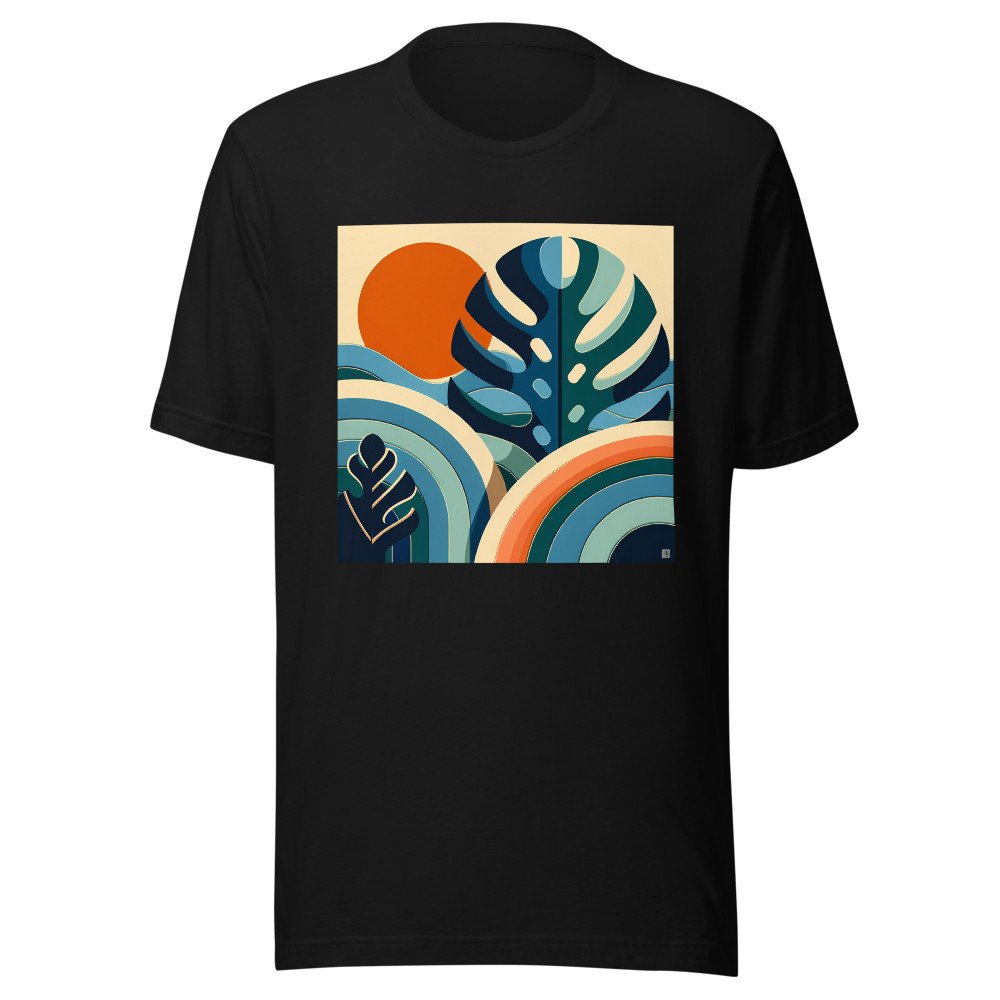 Geometric Monstera Leaves with Sunset Shapes