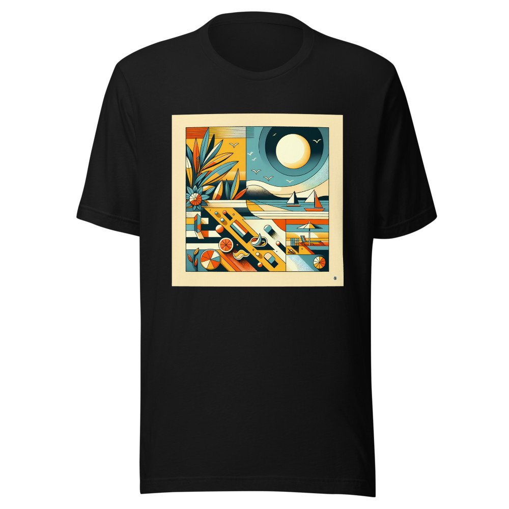 Retro Geometric Beach Sunset Sailboats Illustration