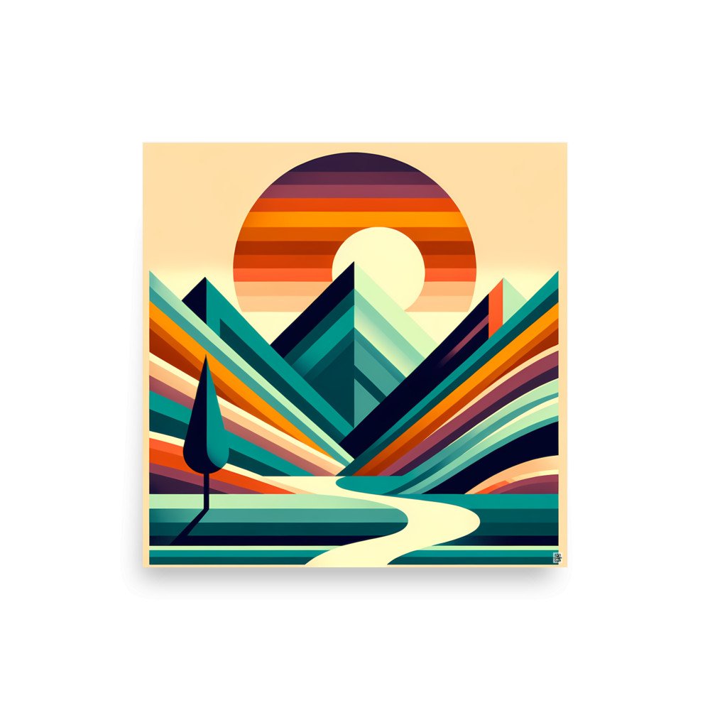 Geometric Mountain Sunset Landscape