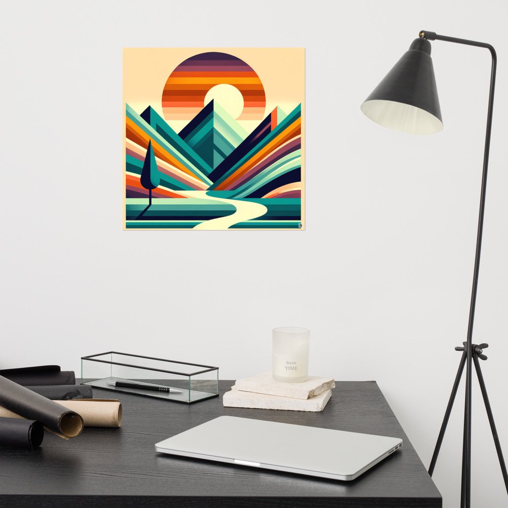 Geometric Mountain Sunset Landscape