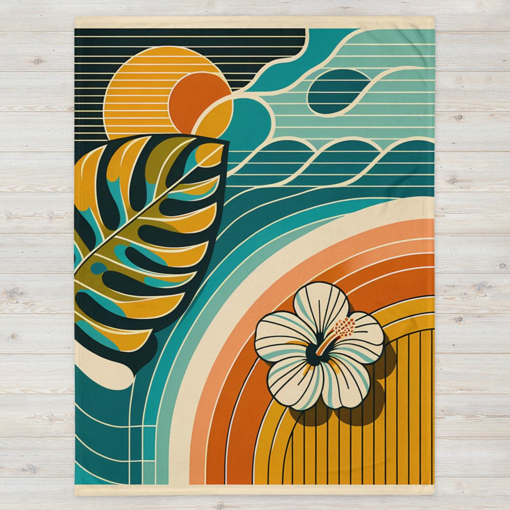 Abstract Botanical Leaf and Hibiscus Sunset