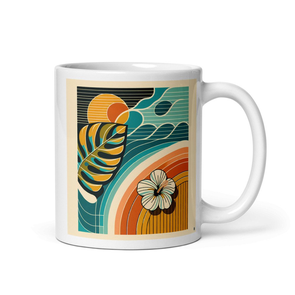 Abstract Botanical Leaf and Hibiscus Sunset