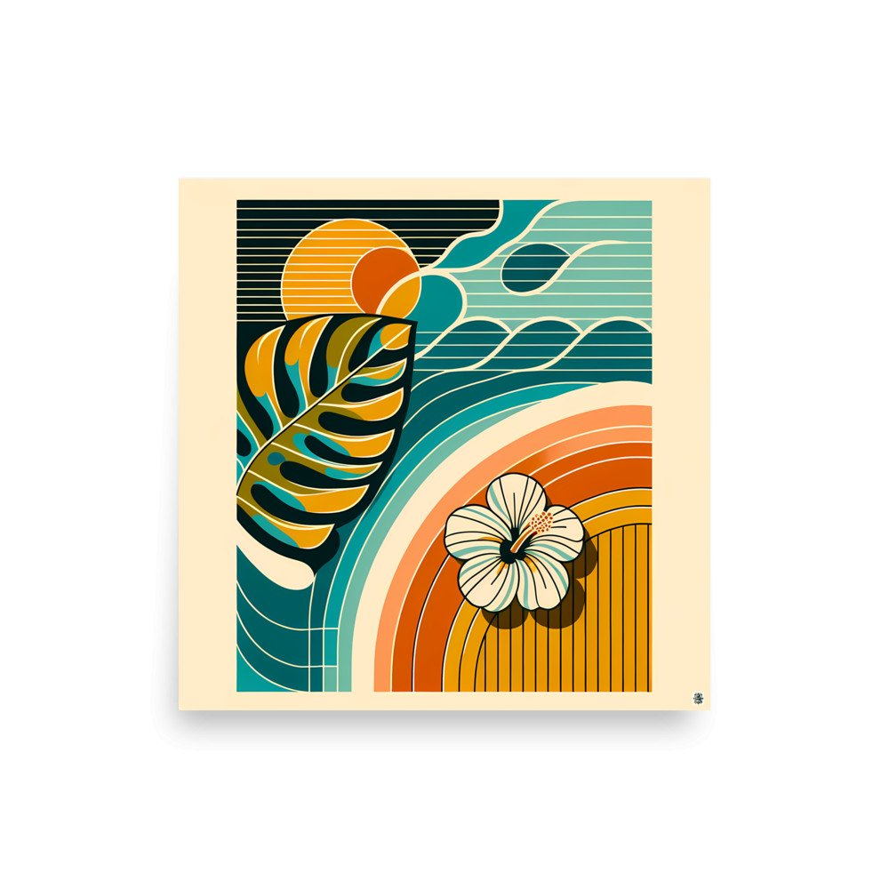 Abstract Botanical Leaf and Hibiscus Sunset