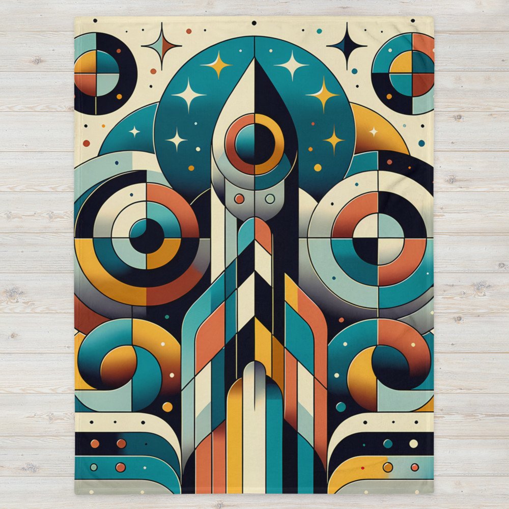 Geometric Rocket Launch in Retro Space Circles