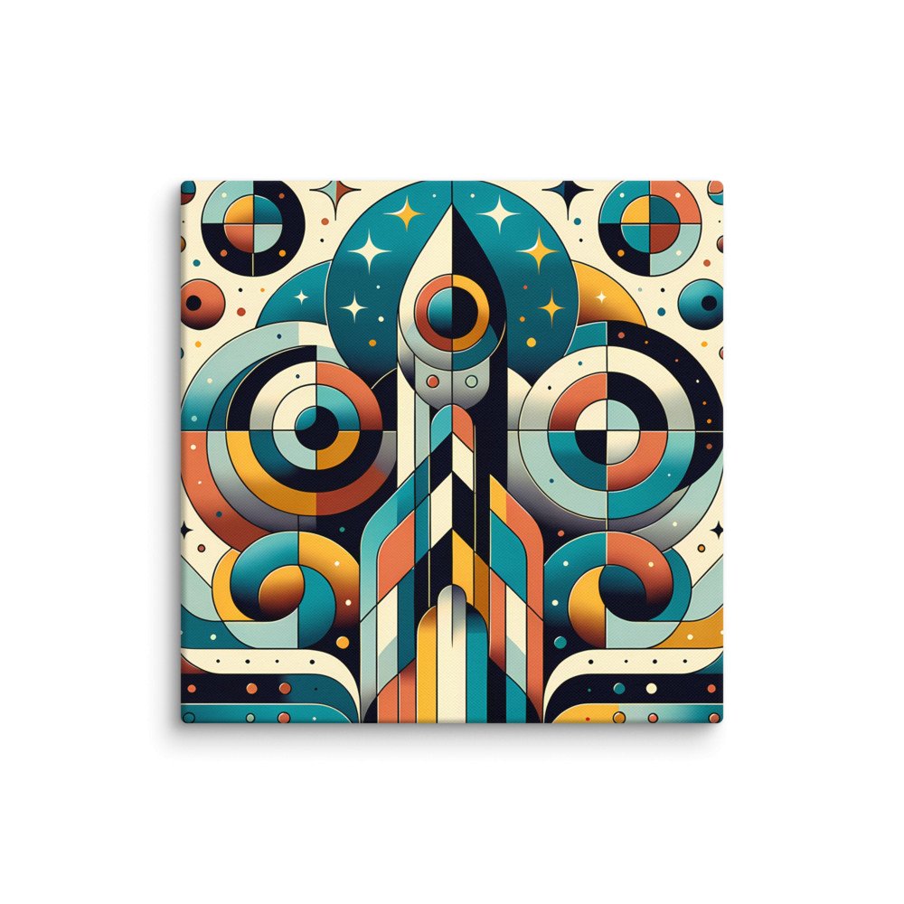 Geometric Rocket Launch in Retro Space Circles