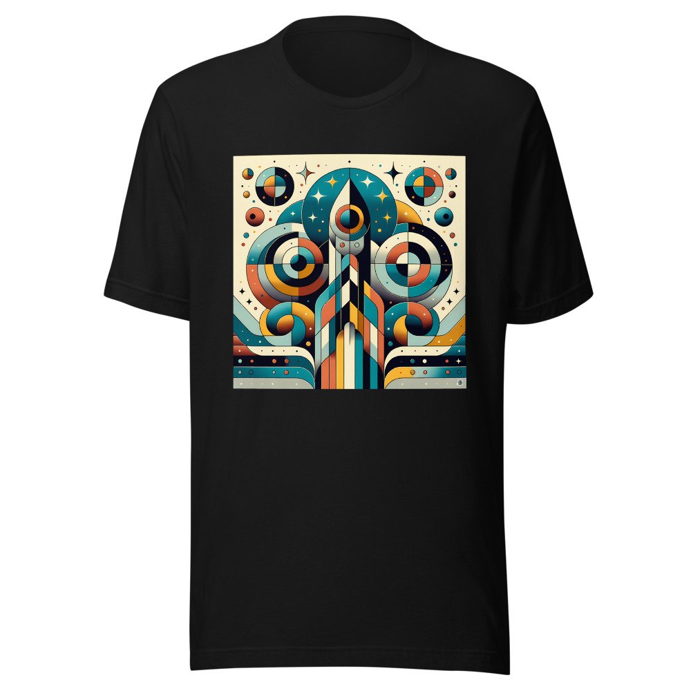 Geometric Rocket Launch in Retro Space Circles