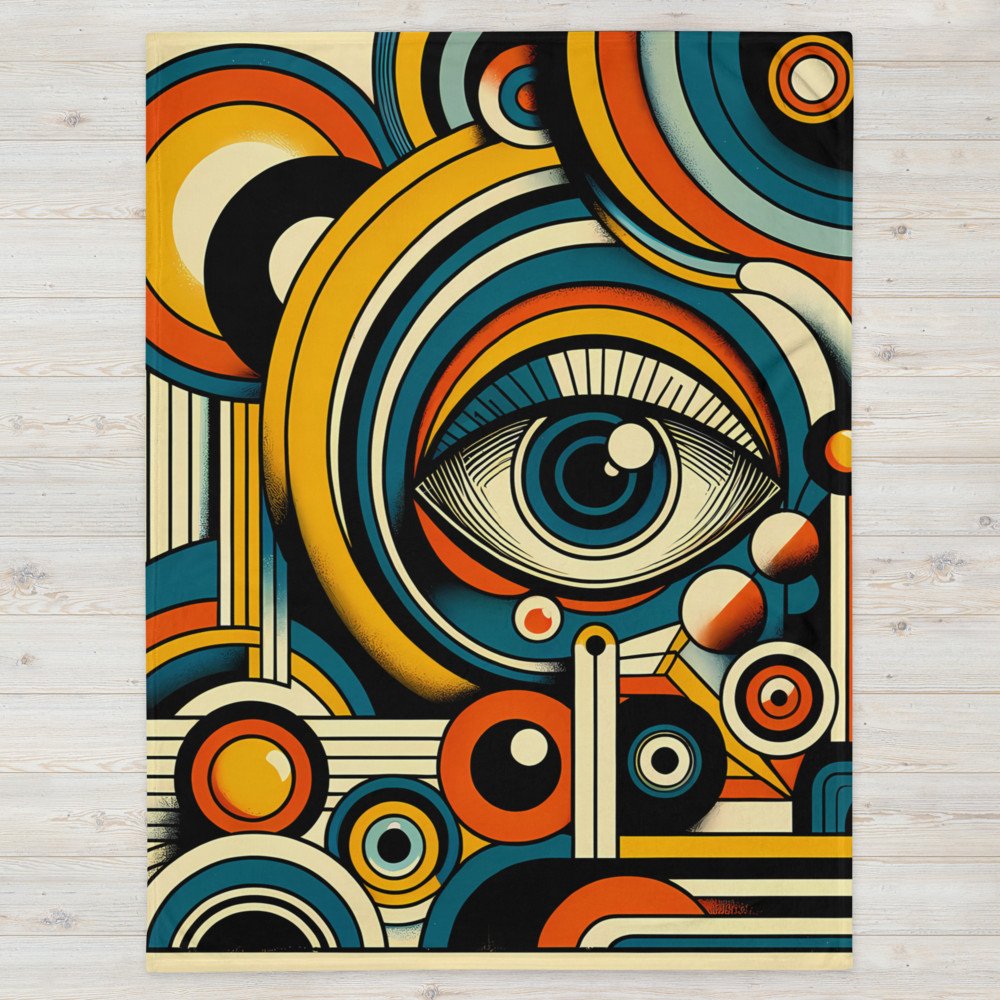 Retro Geometric Eye Abstract in Teal Orange and Gold