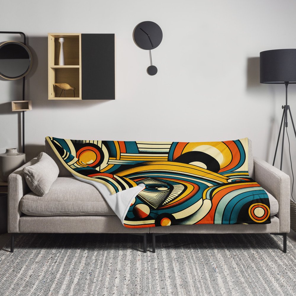 Retro Geometric Eye Abstract in Teal Orange and Gold