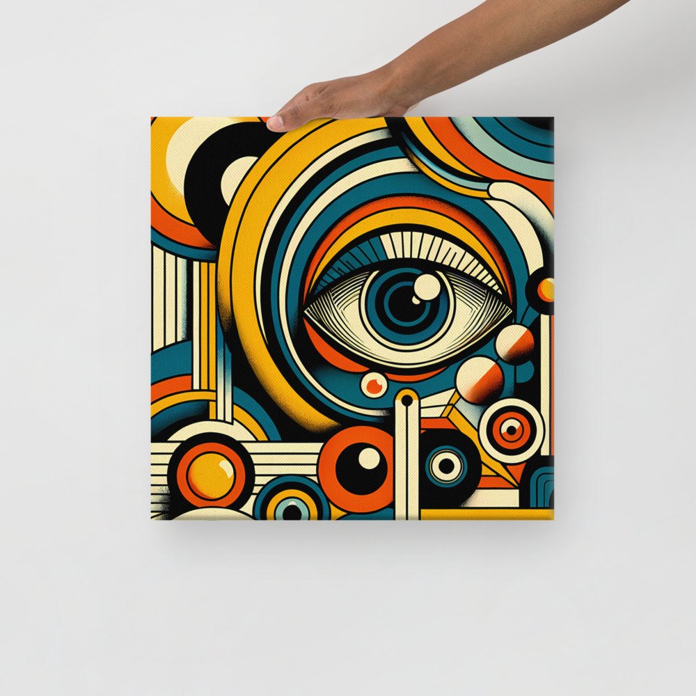 Retro Geometric Eye Abstract in Teal Orange and Gold