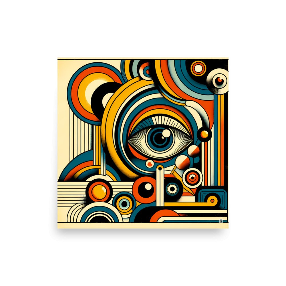 Retro Geometric Eye Abstract in Teal Orange and Gold