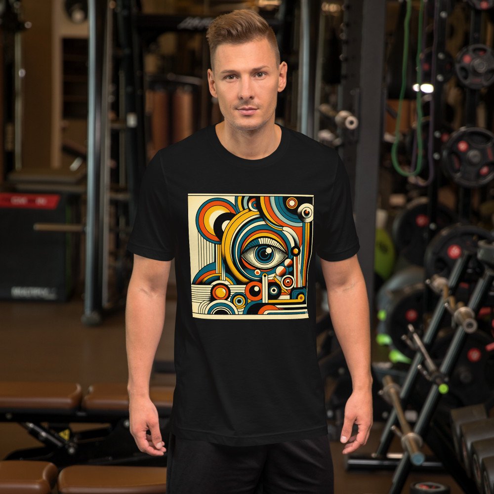 Retro Geometric Eye Abstract in Teal Orange and Gold