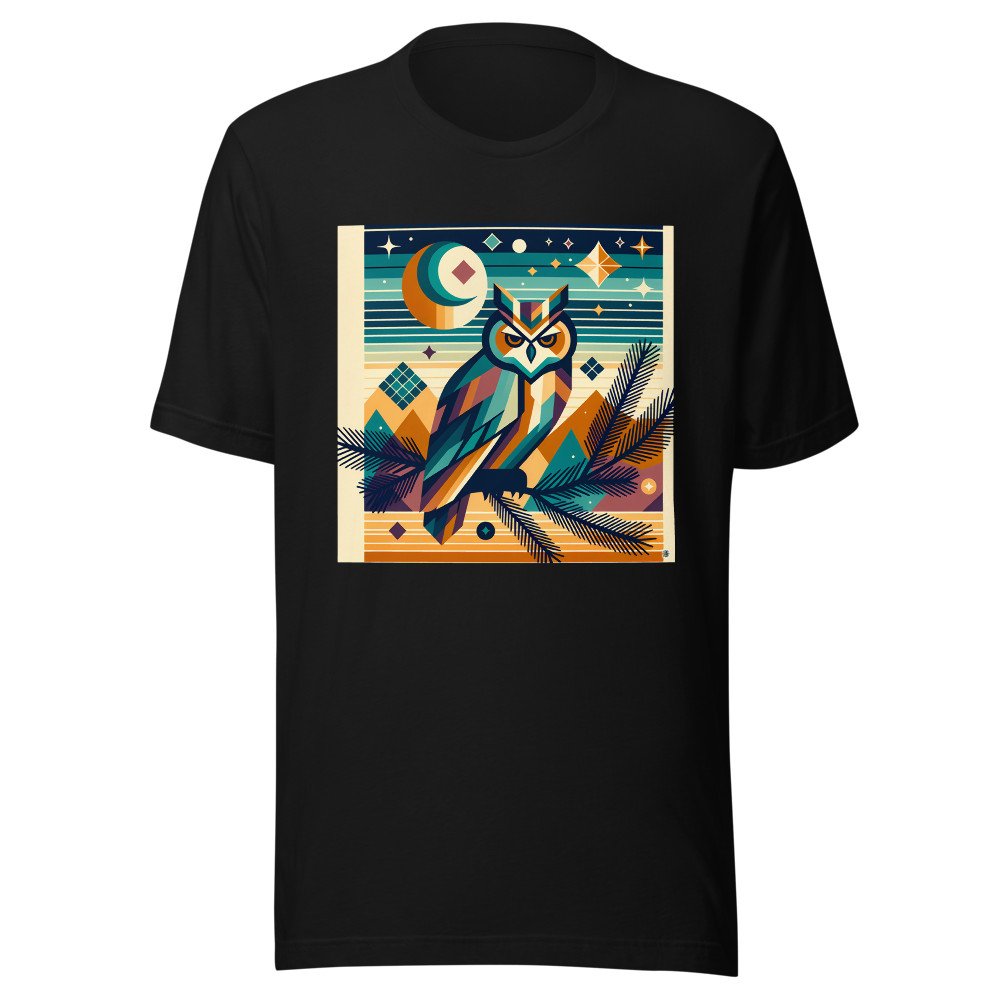 Geometric Owl Under Moon and Stars