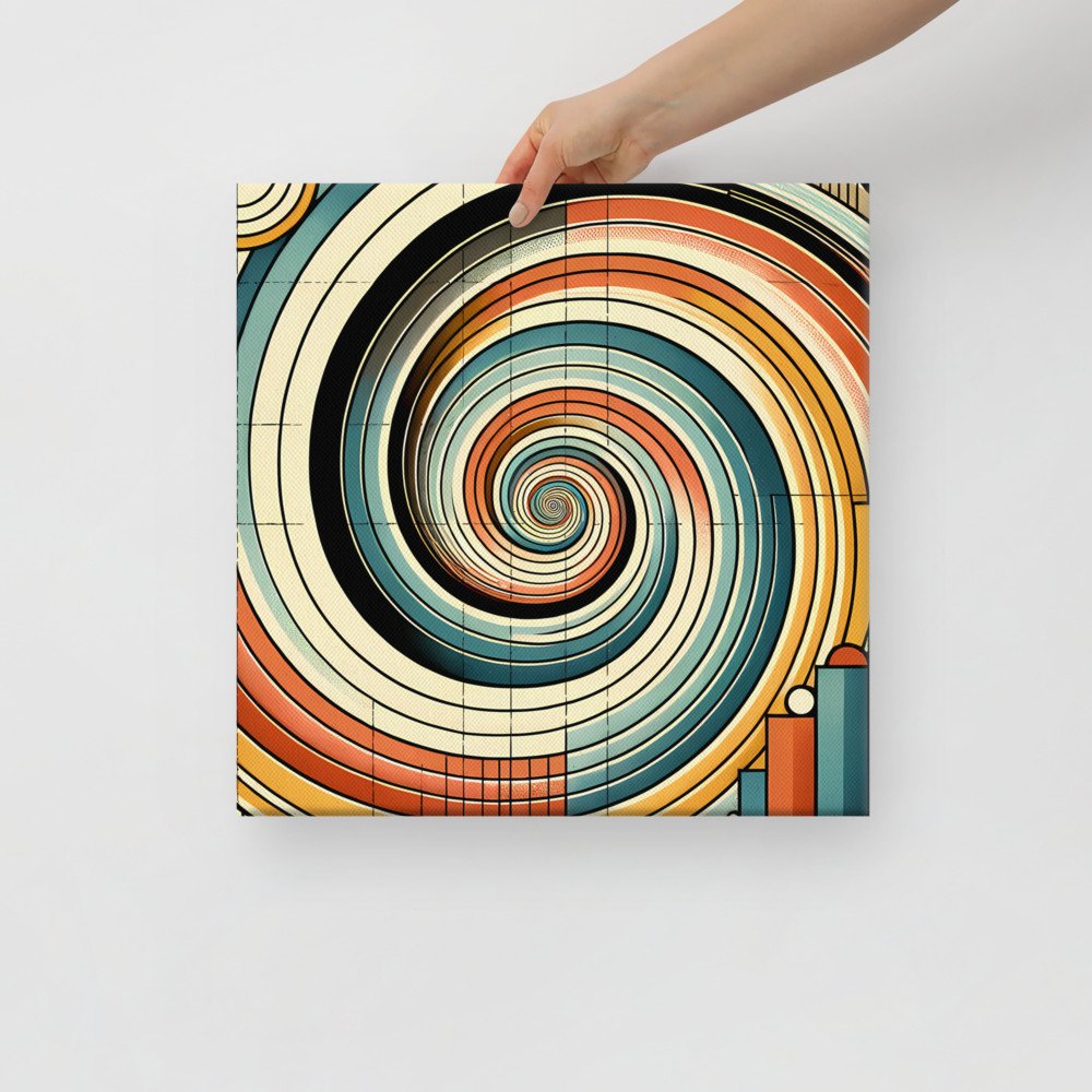 Retro Geometric Spiral Abstract in Teal and Orange