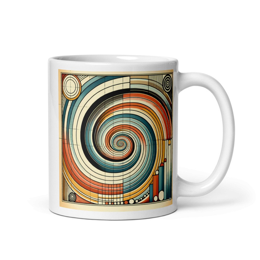 Retro Geometric Spiral Abstract in Teal and Orange