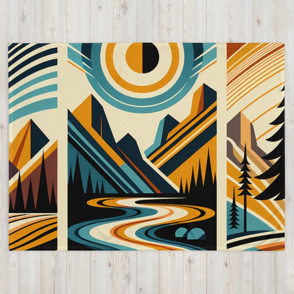 Geometric Mountain River Under Sun