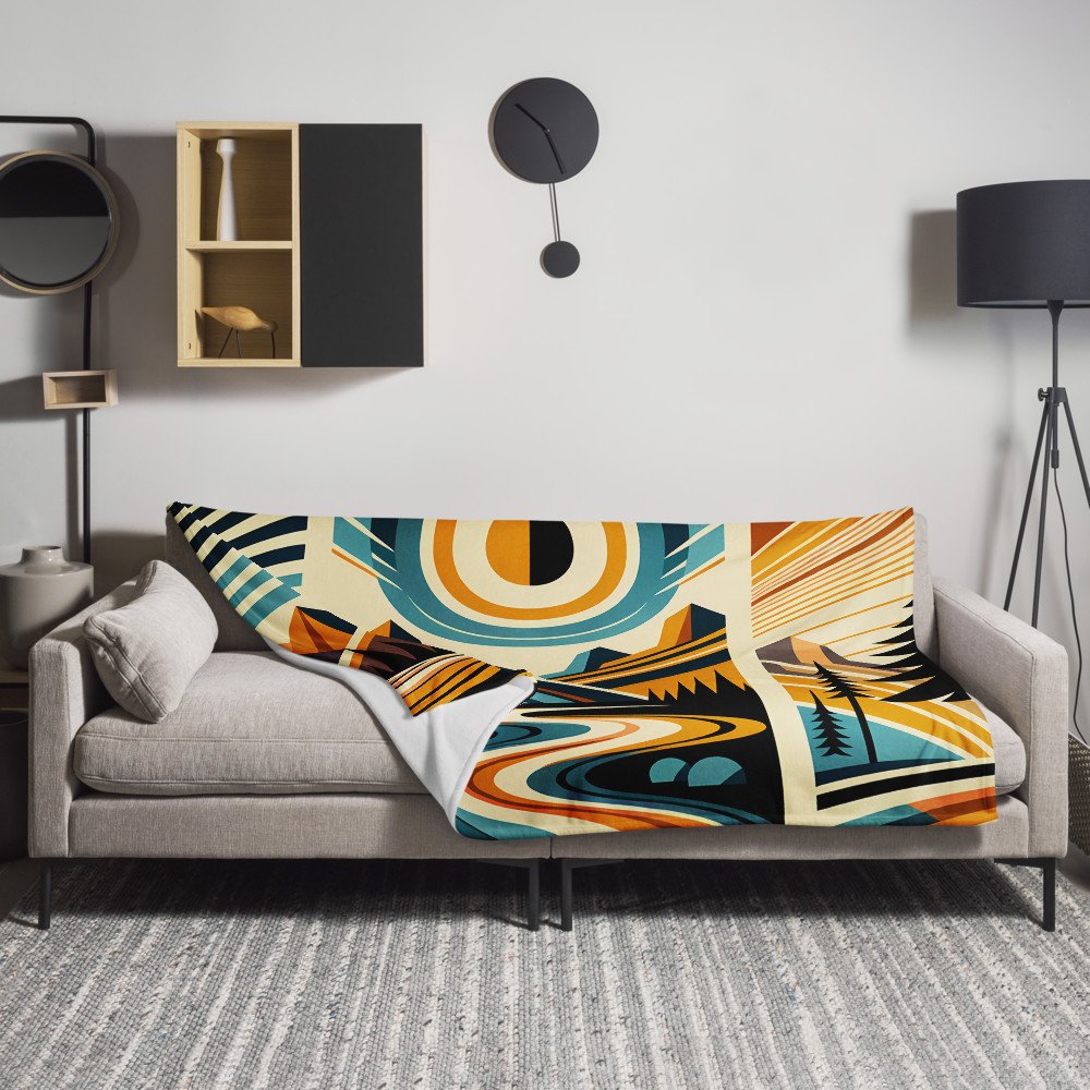 Geometric Mountain River Under Sun