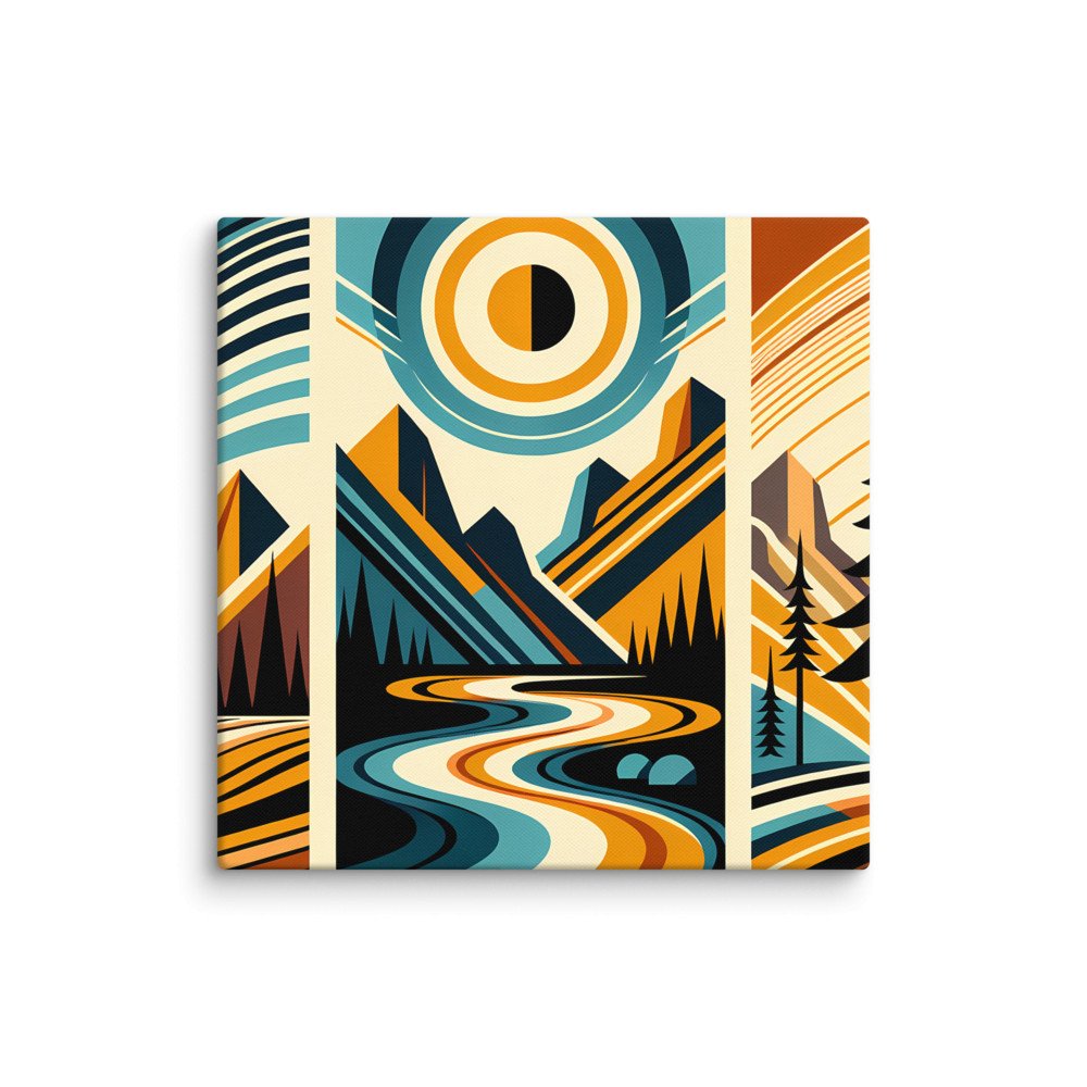 Geometric Mountain River Under Sun