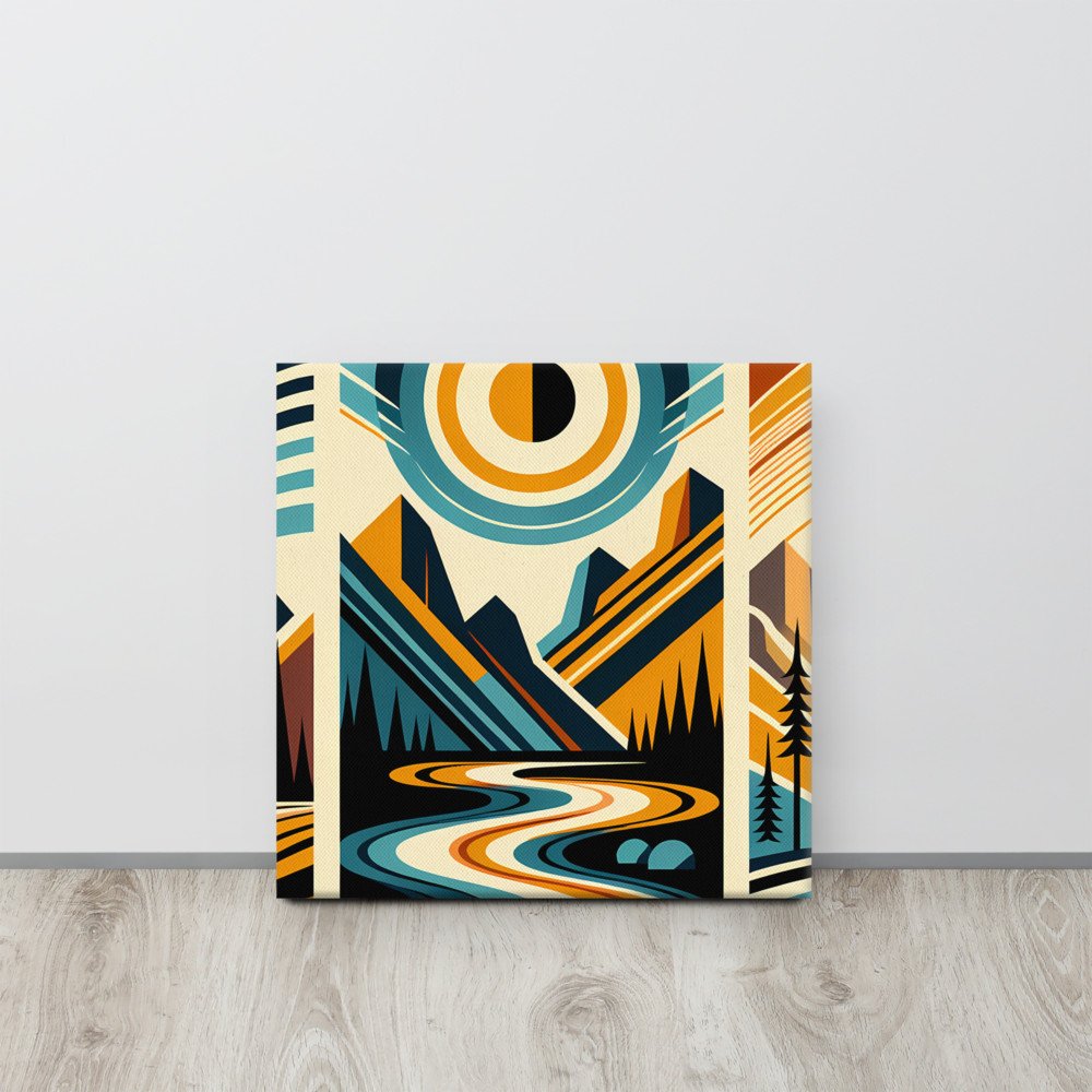 Geometric Mountain River Under Sun