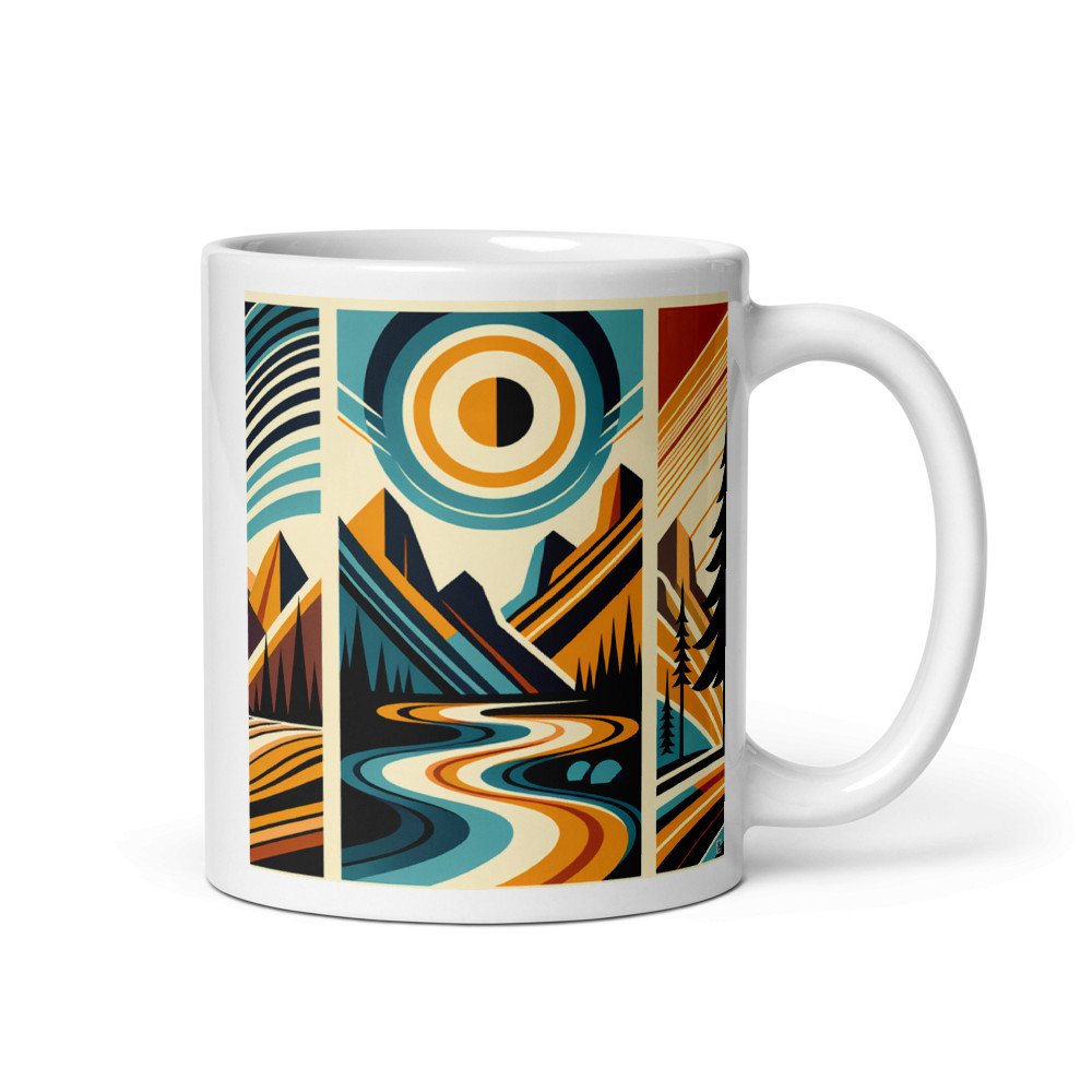 Geometric Mountain River Under Sun