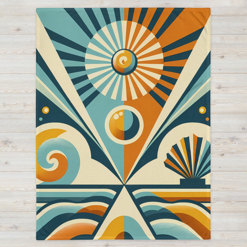 Geometric Sunburst and Waves Abstract