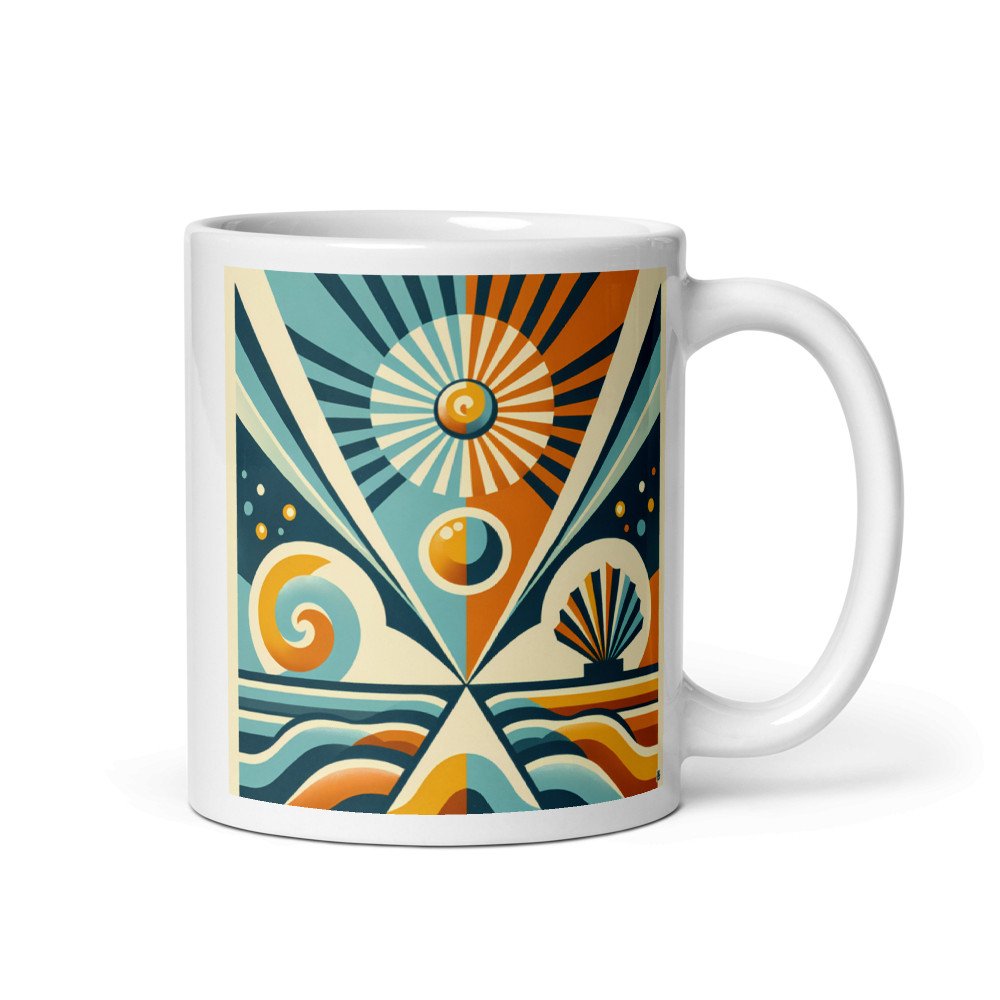 Geometric Sunburst and Waves Abstract