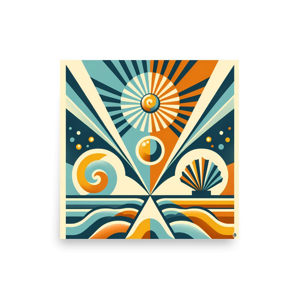 Geometric Sunburst and Waves Abstract