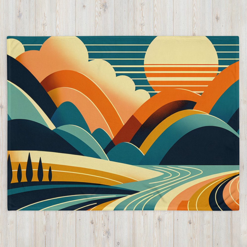 Geometric Sun Over Layered Mountains