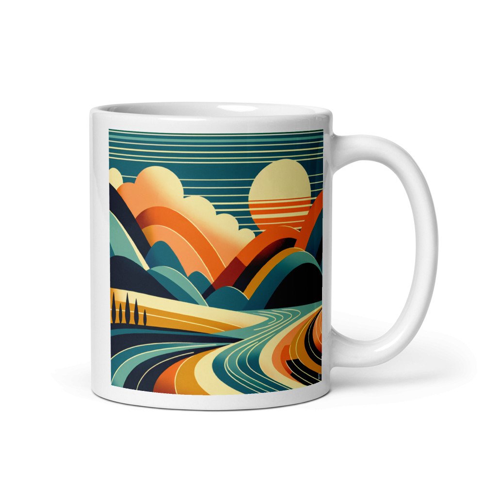 Geometric Sun Over Layered Mountains