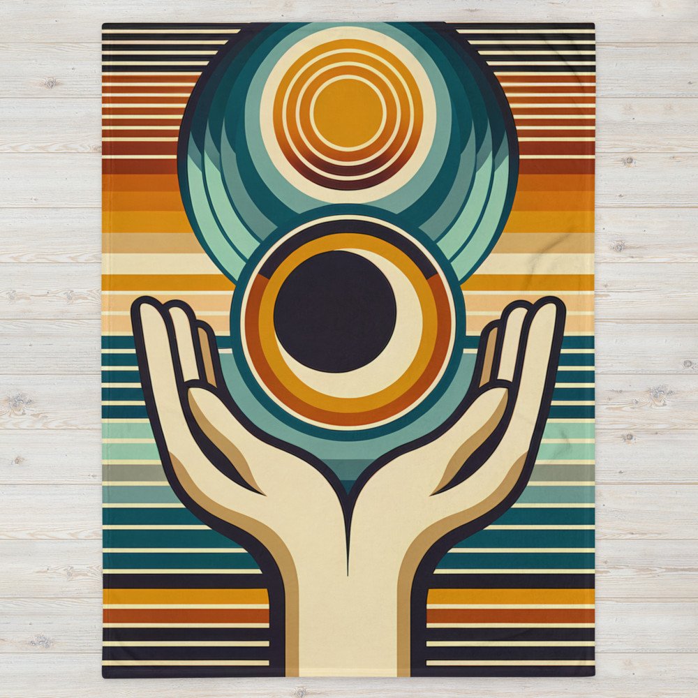 Retro Geometric Hands Holding Sun and Moon