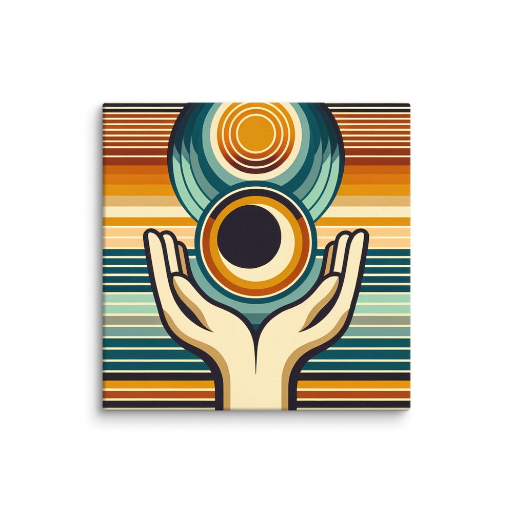 Retro Geometric Hands Holding Sun and Moon
