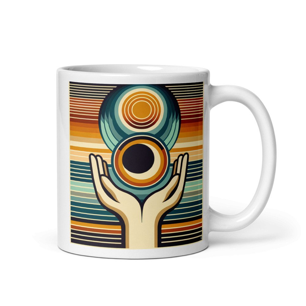 Retro Geometric Hands Holding Sun and Moon