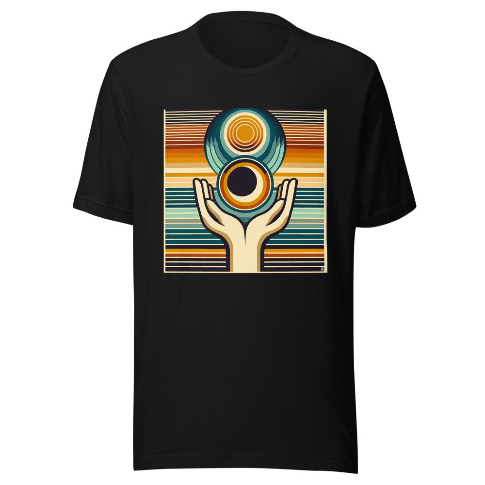 Retro Geometric Hands Holding Sun and Moon