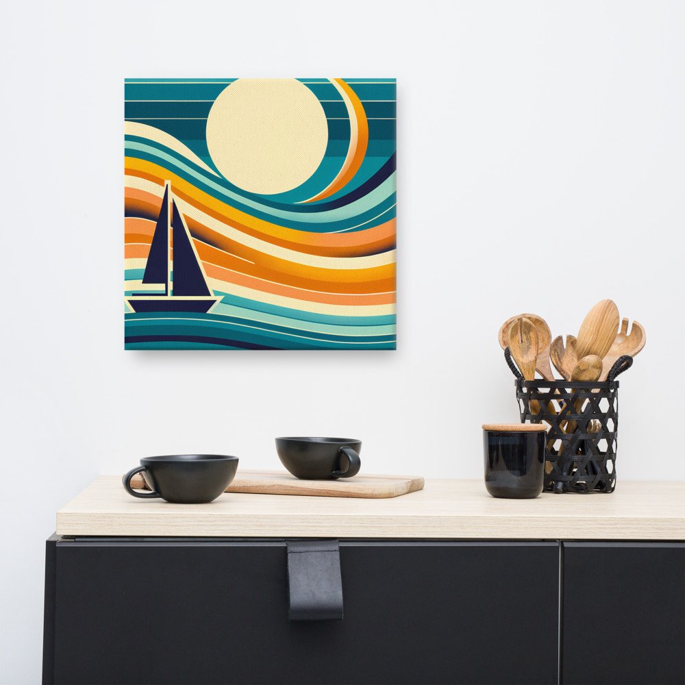 Geometric Sailboat in Gradient Sunset Waves