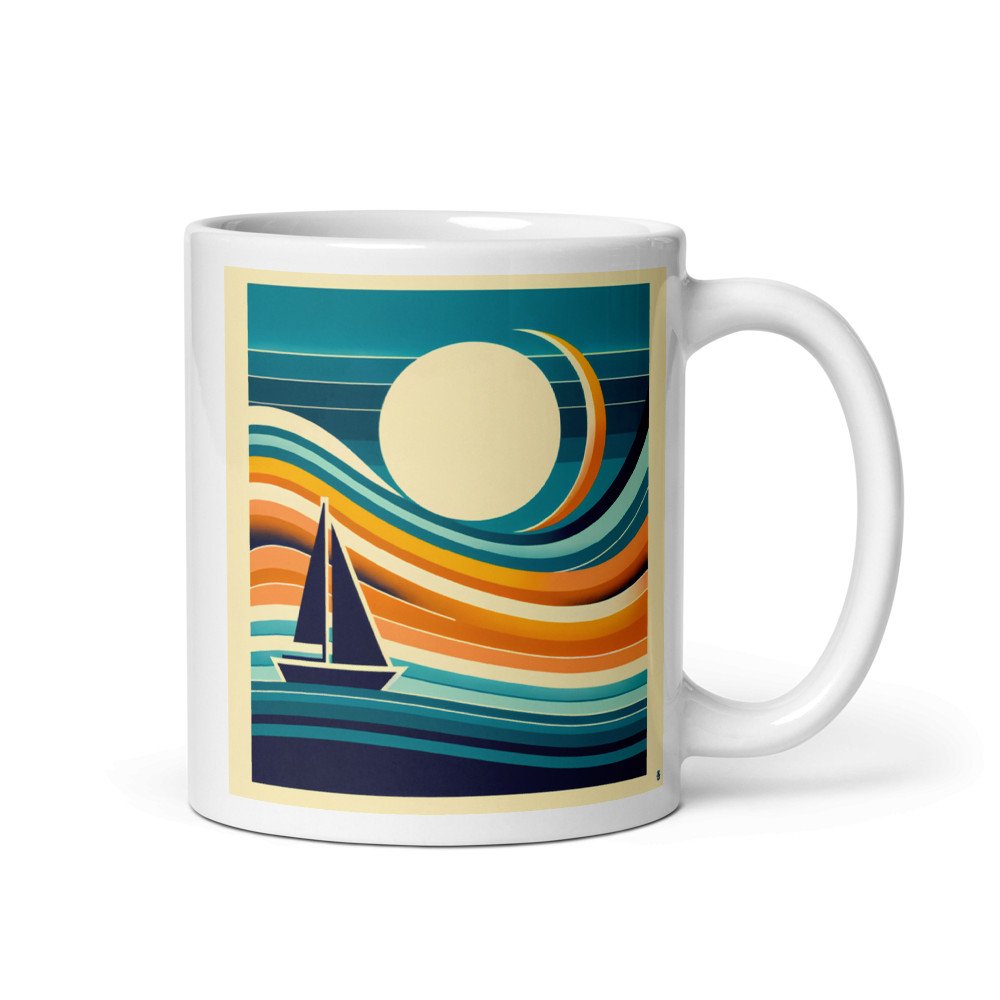 Geometric Sailboat in Gradient Sunset Waves