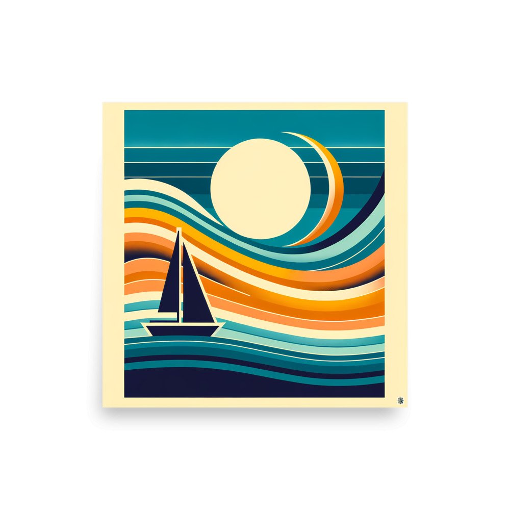 Geometric Sailboat in Gradient Sunset Waves