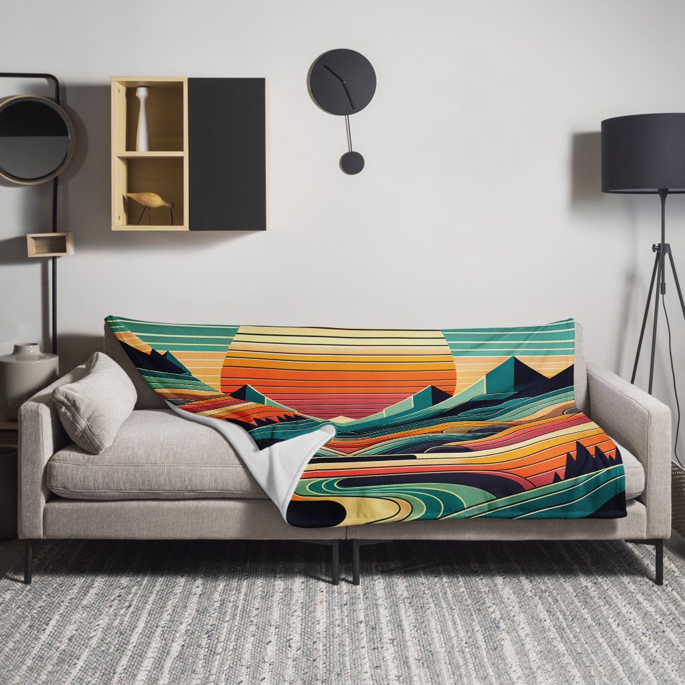 Geometric Mountains Sunset with Layered Valley Lines